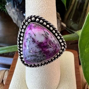 Purple dendritic opal ring